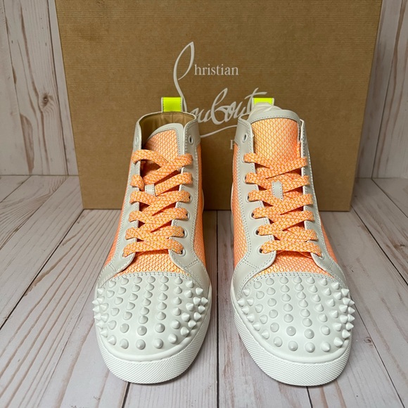 Christian Louboutin Fun Lou Spikes High Top Sneaker White/Yellow Sz 42 / 9 - Picture 8 of 14